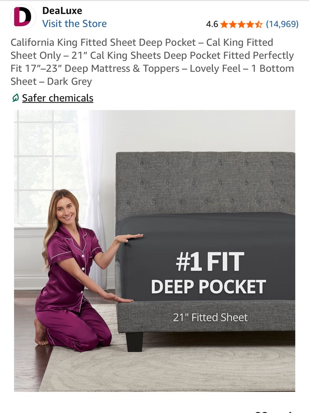 Dark Grey Deep Pocket California King Fitted Sheet